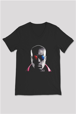 Unisex Matrix Baskılı Siyah Unisex V Yaka T-shirt