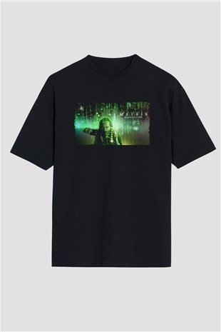 Unisex Matrix Resurrections (The Matrix Resurrections) Baskılı Siyah Oversize T-shirt