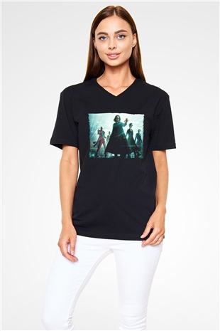 Unisex Matrix (The Matrix) Baskılı Siyah V Yaka Tshirt