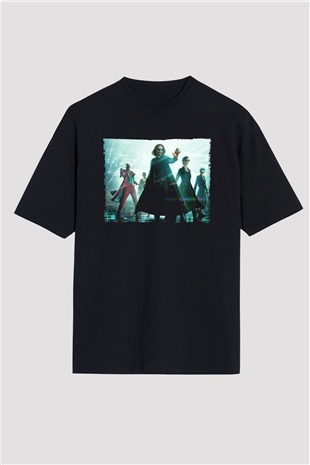 Unisex Matrix (The Matrix) Baskılı Siyah Oversize Tshirt