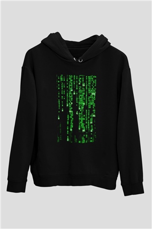 Unisex Matrix (The Matrix) Baskılı Siyah Unisex Kapüşonlu Sweatshirt