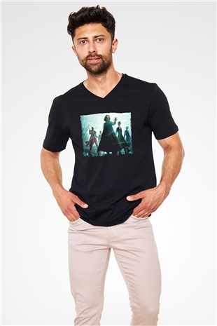 Unisex Matrix (The Matrix) Baskılı Siyah V Yaka Tshirt