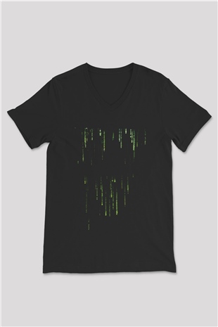 Unisex Matrix (The Matrix) Baskılı Siyah V Yaka Tişört