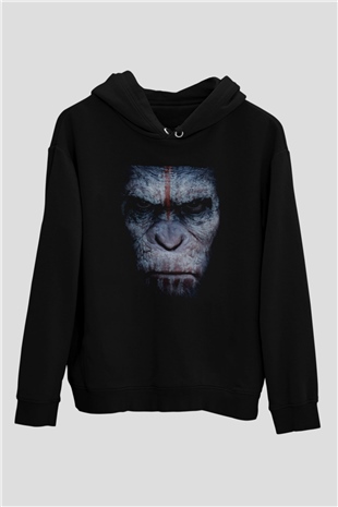 Unisex Maymunlar Cehennemi Şafak Vakti (Dawn of the Planet of the Apes) Baskılı Siyah Kapüşonlu Sweatshirt