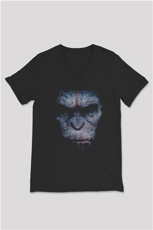 Unisex Maymunlar Cehennemi Şafak Vakti (Dawn of the Planet of the Apes) Baskılı Siyah V Yaka T-shirt