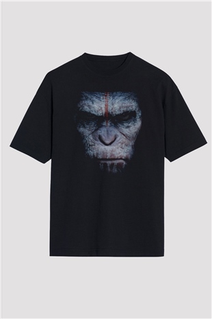 Unisex Maymunlar Cehennemi Şafak Vakti (Dawn of the Planet of the Apes) Baskılı Siyah Oversize T-shirt