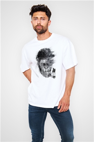 Unisex Maymunlar Cehennemi Savaş (War for the Planet of the Apes) Baskılı Beyaz Oversize T-shirt