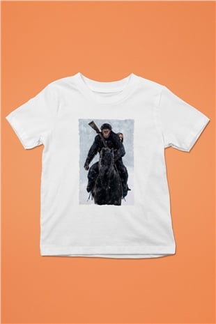 Unisex Maymunlar Cehennemi Savaş (War for the Planet of the Apes) Baskılı Beyaz Çocuk Tshirt