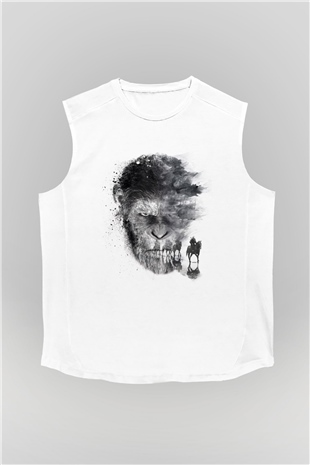 Unisex Maymunlar Cehennemi Savaş (War for the Planet of the Apes) Baskılı Beyaz Kolsuz T-shirt