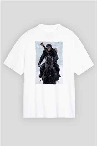 Unisex Maymunlar Cehennemi Savaş (War for the Planet of the Apes) Baskılı Beyaz Oversize Oversize T-shirt