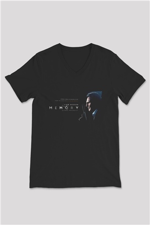 Unisex Memory Baskılı Siyah V Yaka Tshirt