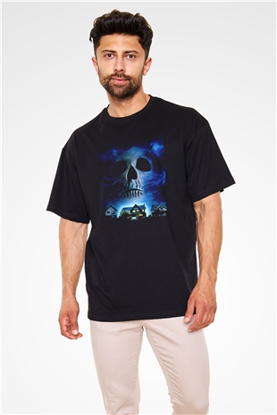 Unisex Merdiven Altındakiler (The People Under the Stairs) Baskılı Siyah Oversize T-shirt