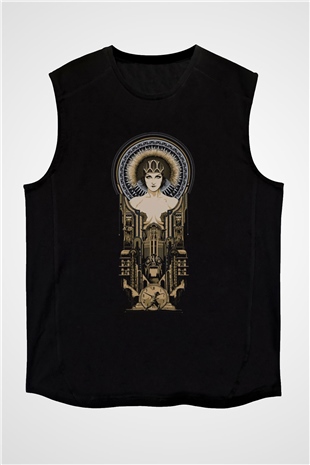 Unisex Metropolis Baskılı Siyah Kolsuz Tshirt