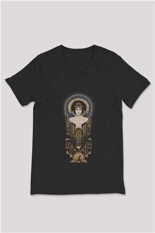 Unisex Metropolis Baskılı Siyah V Yaka Tshirt