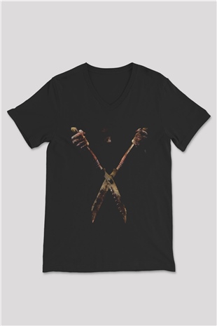 Unisex Mezarına Tüküreceğim (I Spit on Your Grave) Baskılı Siyah V Yaka T-shirt