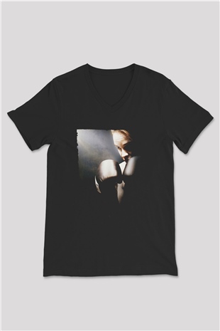 Unisex Milyonluk Bebek (Million Dollar Baby) Baskılı Siyah V Yaka Tişört