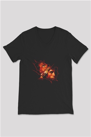 Unisex Monte Kristo Kontu (The Count of Monte Cristo) Baskılı Siyah V Yaka Tshirt