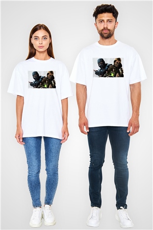 Unisex Mortal Kombat Baskılı Beyaz Oversize Tişört