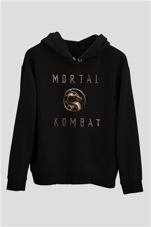 Unisex Mortal Kombat Baskılı Siyah Kapüşonlu Sweatshirt