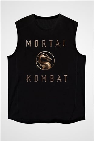 Unisex Mortal Kombat Baskılı Siyah Kolsuz Tişört