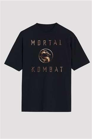Unisex Mortal Kombat Baskılı Siyah Oversize Tişört