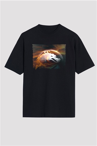 Unisex Mortal Kombat Baskılı Siyah Unisex Oversize Tişört
