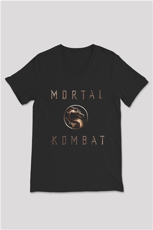 Unisex Mortal Kombat Baskılı Siyah V Yaka Tişört