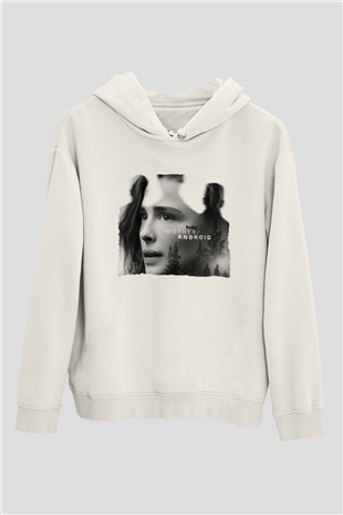 Unisex Mother Android Baskılı Beyaz Kapüşonlu Sweatshirt