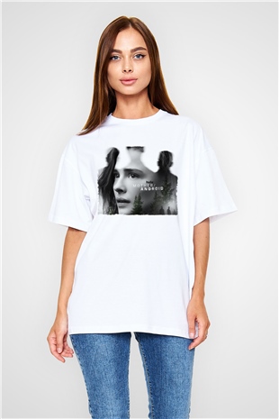 Unisex Mother Android Baskılı Beyaz Oversize Tişört