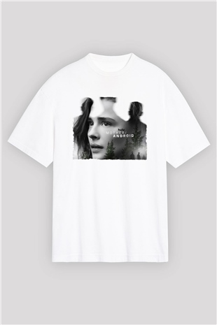 Unisex Mother Android Baskılı Beyaz Oversize Tişört