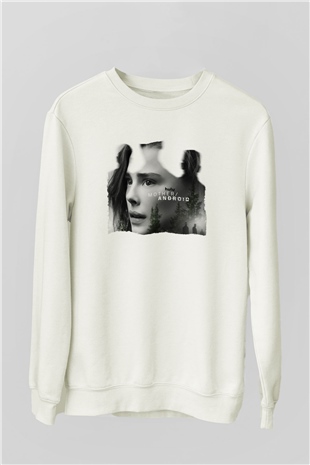 Unisex Mother Android Baskılı Beyaz Sweatshirt