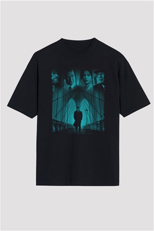 Unisex Motherless Brooklyn Baskılı Siyah Oversize Tshirt