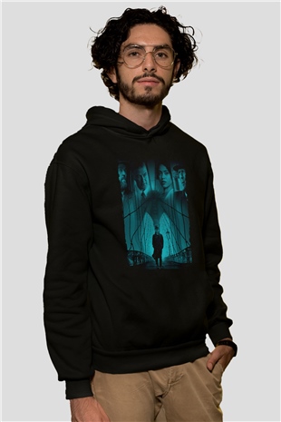 Unisex Motherless Brooklyn Baskılı Siyah Kapüşonlu Sweatshirt