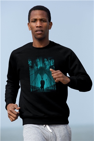 Unisex Motherless Brooklyn Baskılı Siyah Sweatshirt