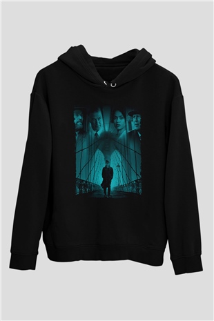 Unisex Motherless Brooklyn Baskılı Siyah Kapüşonlu Sweatshirt