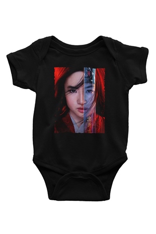Unisex Mulan Baskılı Siyah Bebek Body - Zıbın