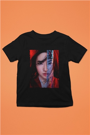Unisex Mulan Baskılı Siyah Çocuk T-Shirt