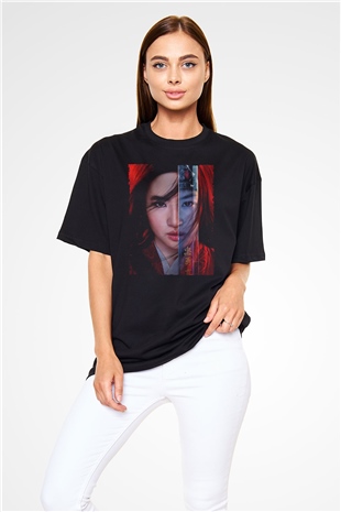 Unisex Mulan Baskılı Siyah Oversize T-shirt
