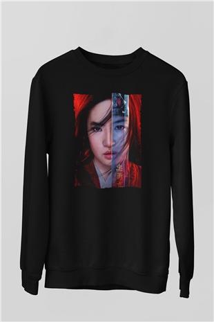 Unisex Mulan Baskılı Siyah Sweatshirt