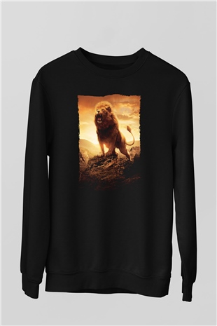 Unisex Narnia Günlükleri Aslan, Cadı ve Dolap (The Chronicles of Narnia The Lion, the Witch and the Wardrobe) Baskılı Siyah Sweatshirt