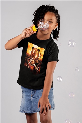 Unisex Narnia Günlükleri Aslan, Cadı ve Dolap (The Chronicles of Narnia The Lion, the Witch and the Wardrobe) Baskılı Siyah Çocuk T-Shirt