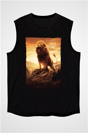 Unisex Narnia Günlükleri Aslan, Cadı ve Dolap (The Chronicles of Narnia The Lion, the Witch and the Wardrobe) Baskılı Siyah Kolsuz Tshirt