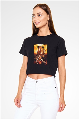Unisex Narnia Günlükleri Aslan, Cadı ve Dolap (The Chronicles of Narnia The Lion, the Witch and the Wardrobe) Baskılı Siyah Crop Top T-shirt