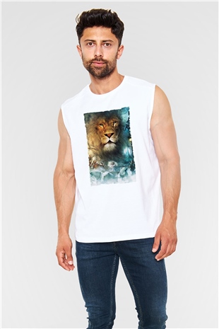 Unisex Narnia Günlükleri Aslan, Cadı ve Dolap Baskılı Beyaz Kolsuz Tişört