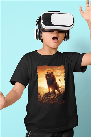 Unisex Narnia Günlükleri Aslan, Cadı ve Dolap (The Chronicles of Narnia The Lion, the Witch and the Wardrobe) Baskılı Siyah Çocuk Tshirt