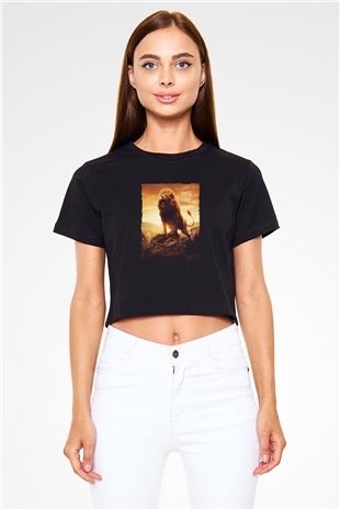 Unisex Narnia Günlükleri Aslan, Cadı ve Dolap (The Chronicles of Narnia The Lion, the Witch and the Wardrobe) Baskılı Siyah Crop Top Tshirt