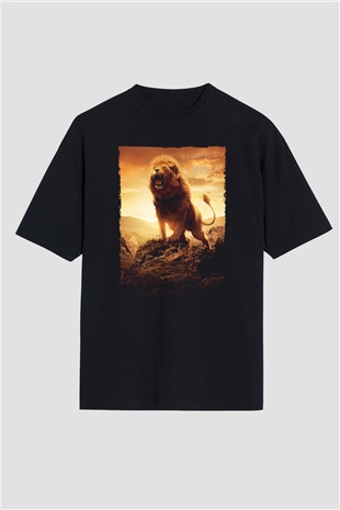 Unisex Narnia Günlükleri Aslan, Cadı ve Dolap (The Chronicles of Narnia The Lion, the Witch and the Wardrobe) Baskılı Siyah Oversize Tshirt