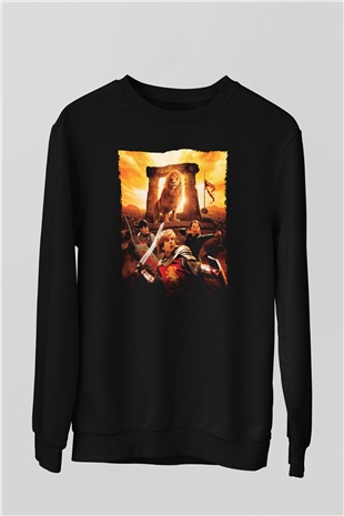 Unisex Narnia Günlükleri Aslan, Cadı ve Dolap (The Chronicles of Narnia The Lion, the Witch and the Wardrobe) Baskılı Siyah Sweatshirt