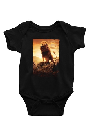 Unisex Narnia Günlükleri Aslan, Cadı ve Dolap (The Chronicles of Narnia The Lion, the Witch and the Wardrobe) Baskılı Siyah Bebek Body - Zıbın