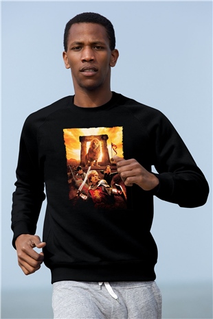 Unisex Narnia Günlükleri Aslan, Cadı ve Dolap (The Chronicles of Narnia The Lion, the Witch and the Wardrobe) Baskılı Siyah Sweatshirt